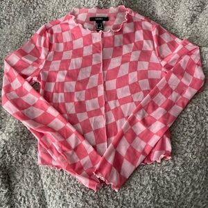 Forever 21 small pink checkered mesh sheer crop top